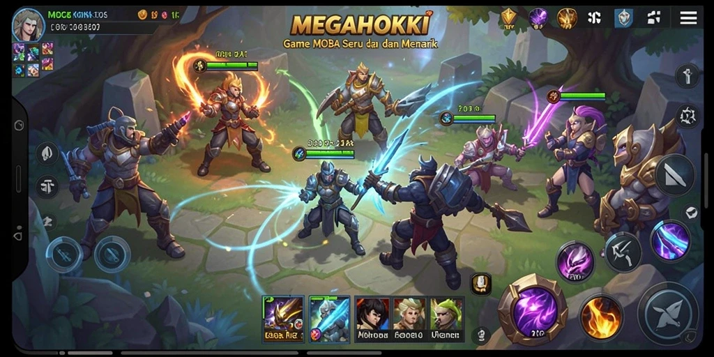 Tangkapan layar gameplay MEGAHOKI menunjukkan pertarungan seru tim.