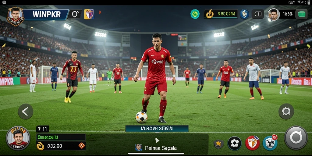 Tampilan gameplay yang seru dari WINPKR dengan aksi sepak bola yang intens.
